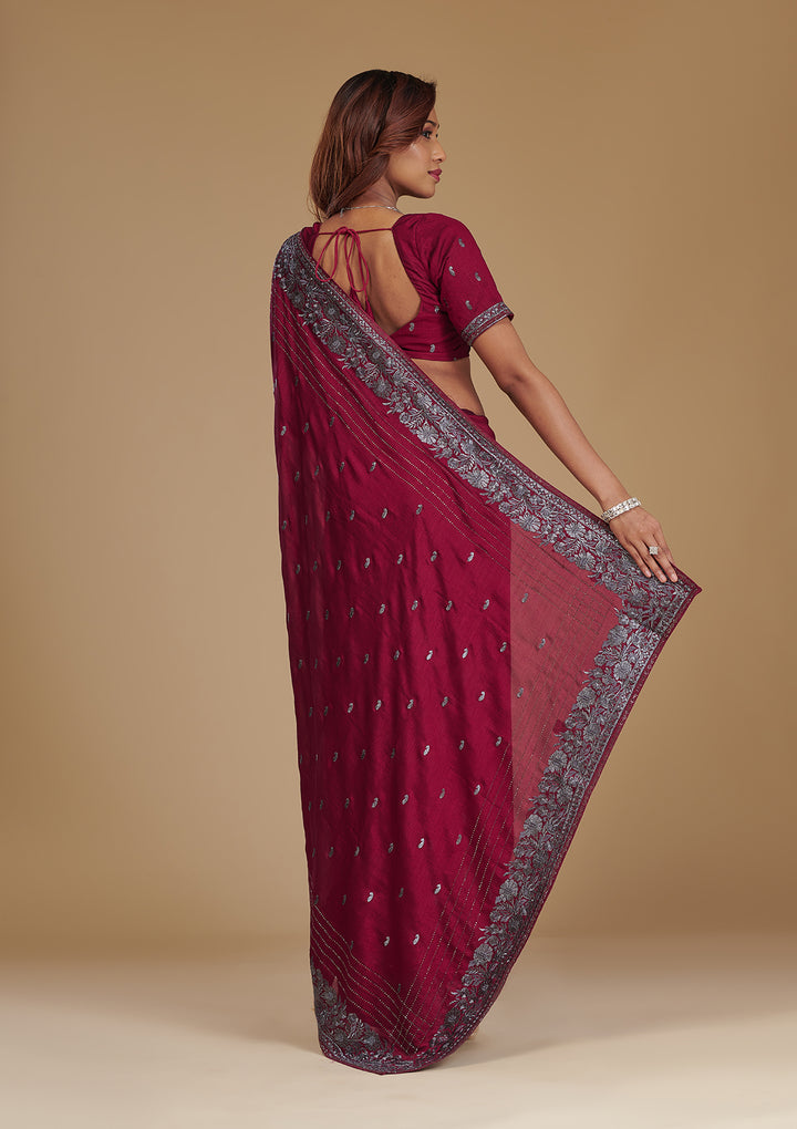 Wine Zariwork Georgette Saree