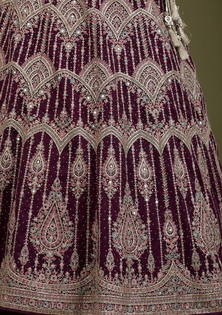 Wine Zariwork Net Readymade Lehenga