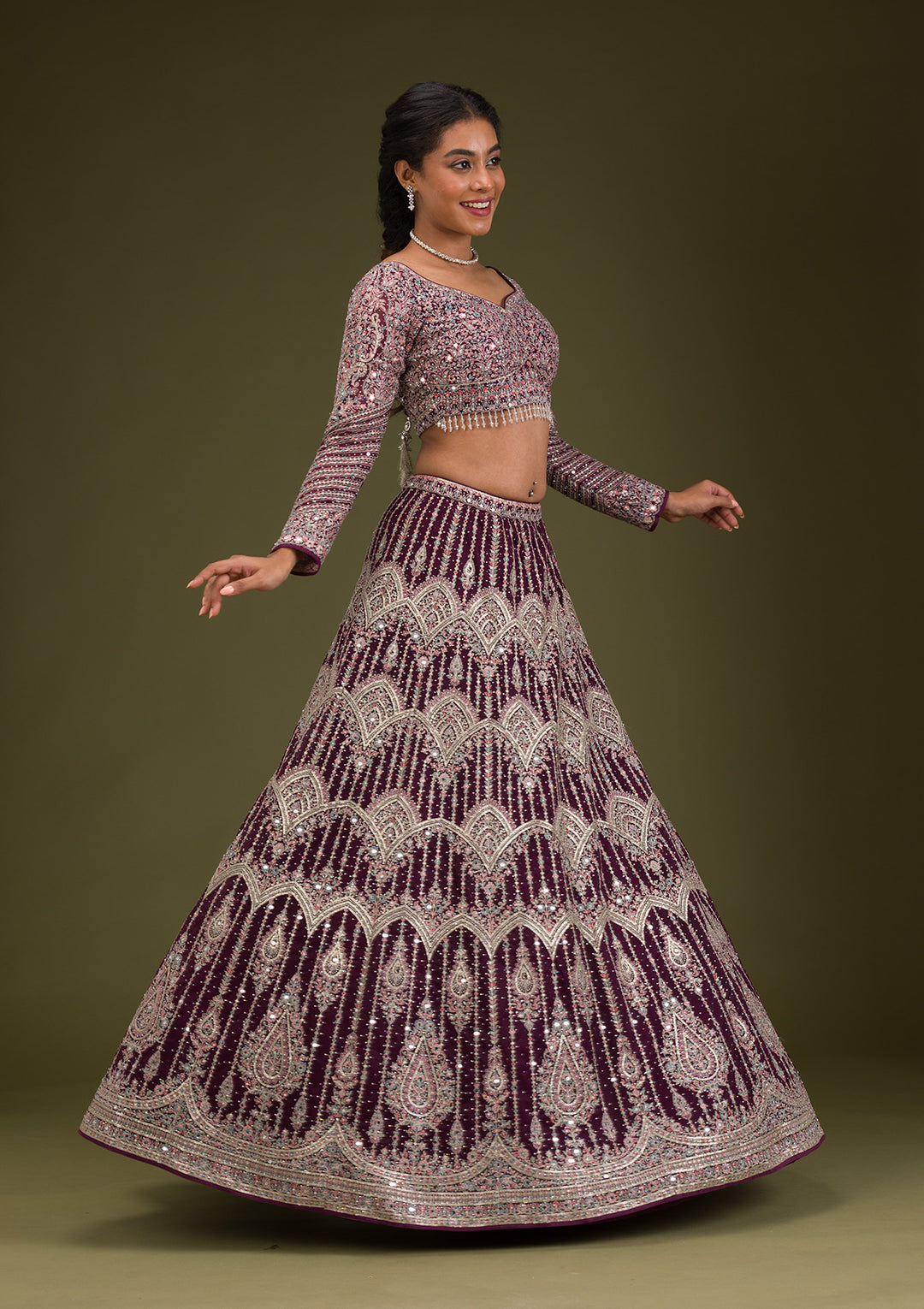 Wine Zariwork Net Readymade Lehenga