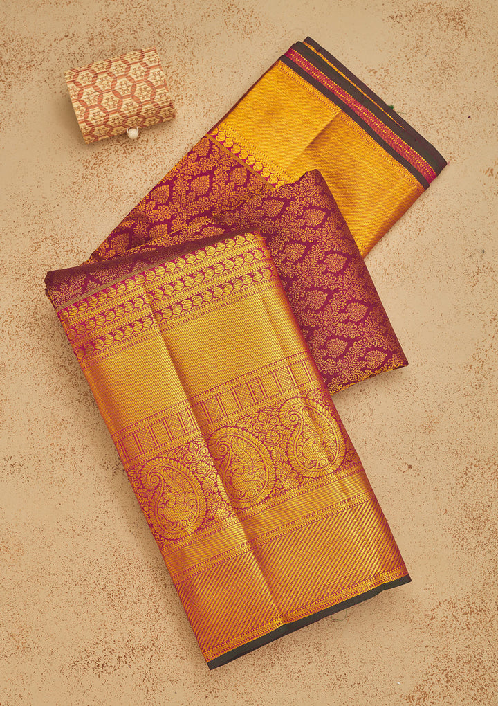 Wine Zariwork Pure Silk Saree