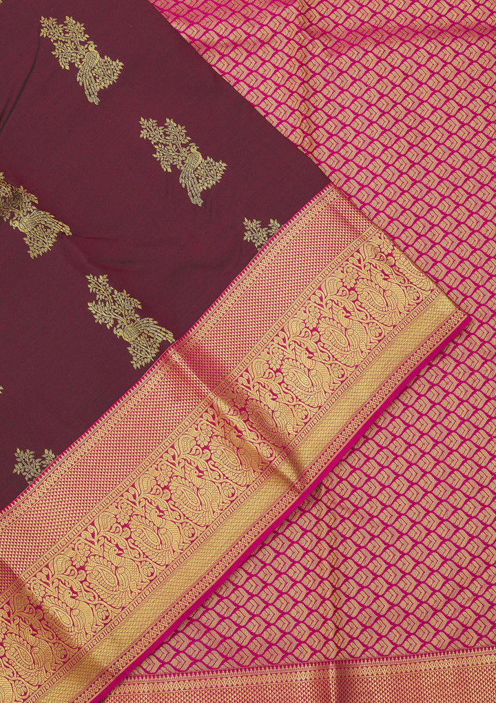 Wine Zariwork Pure Silk Saree