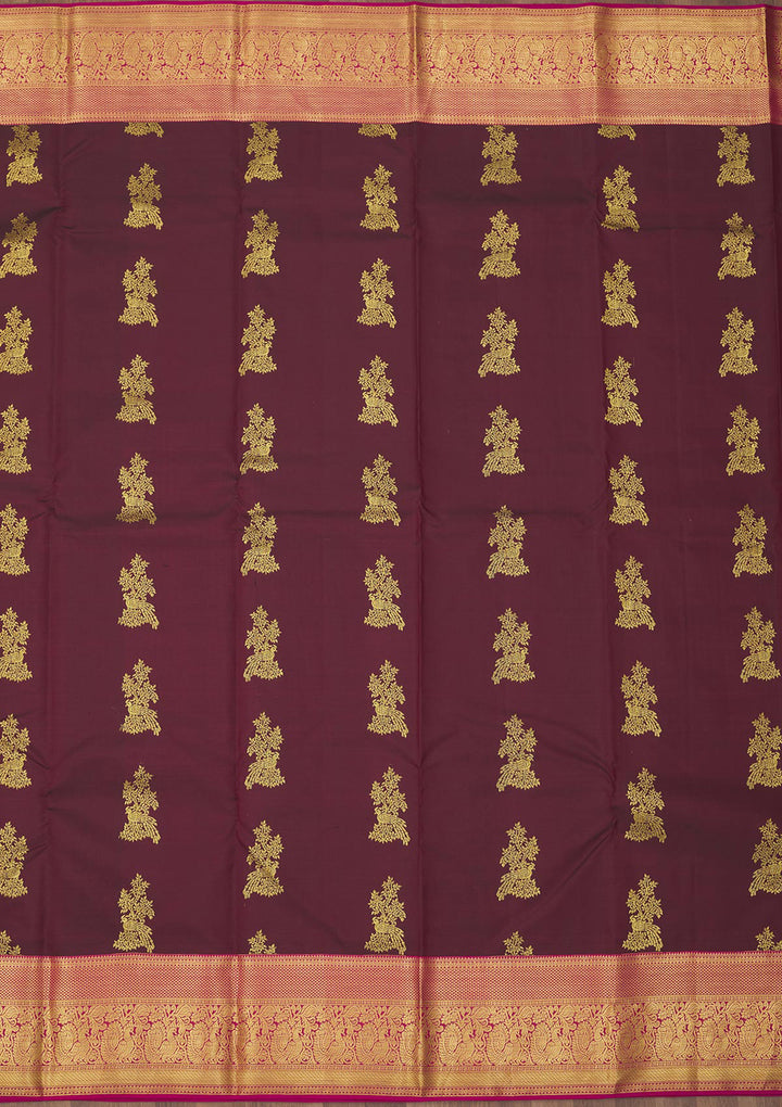 Wine Zariwork Pure Silk Saree