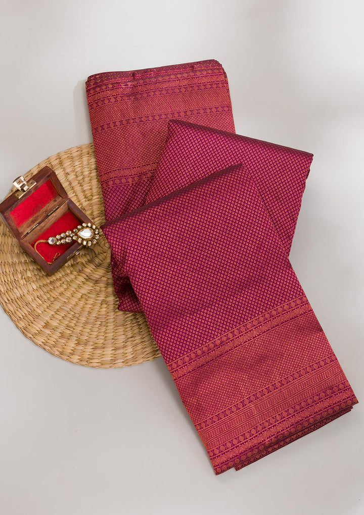 Wine Zariwork Pure Silk Saree-Koskii