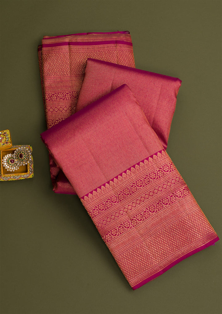 Wine Gold Zariwork Pure Silk Saree-Koskii