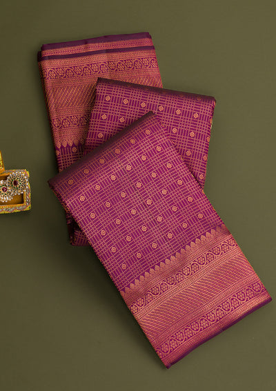 Wine Copper Zariwork Pure Silk Saree-Koskii