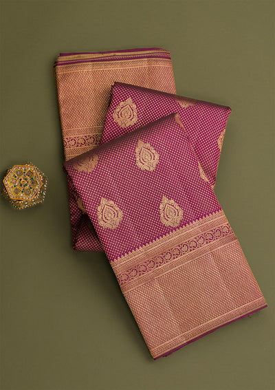 Wine Copper Zariwork Pure Silk Saree-Koskii