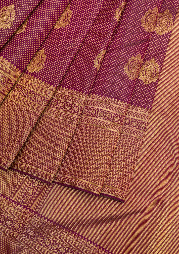 Wine Copper Zariwork Pure Silk Saree