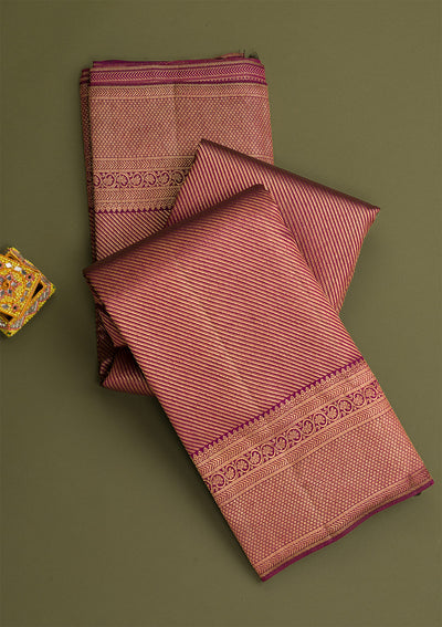 Wine Gold Zariwork Pure Silk Saree-Koskii