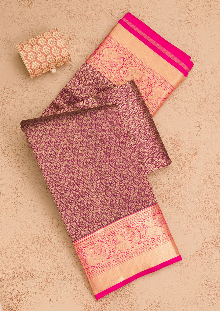 Wine Zariwork Pure Silk Saree