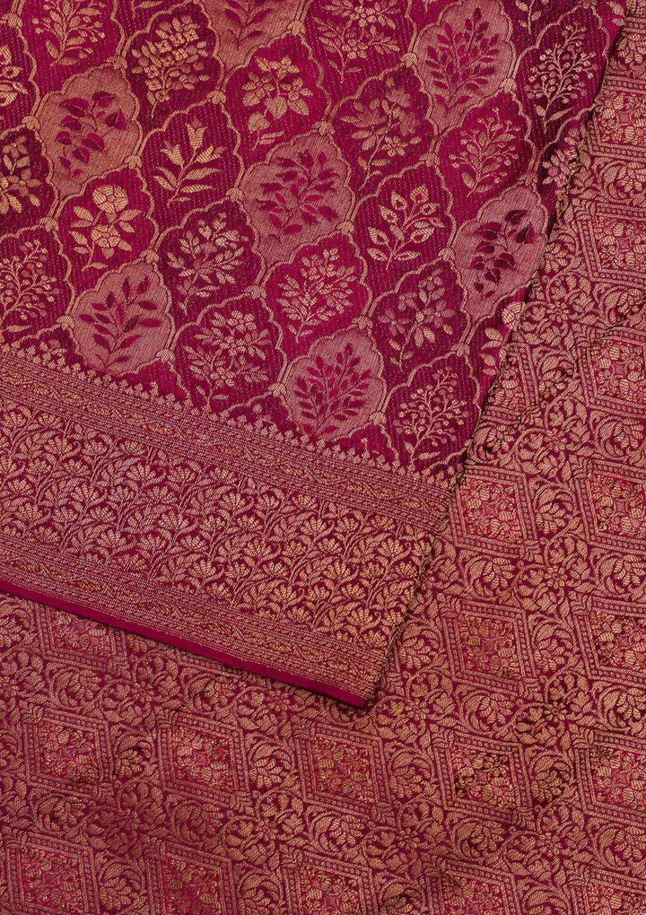 Wine Zariwork Banarasi Pure Silk Saree