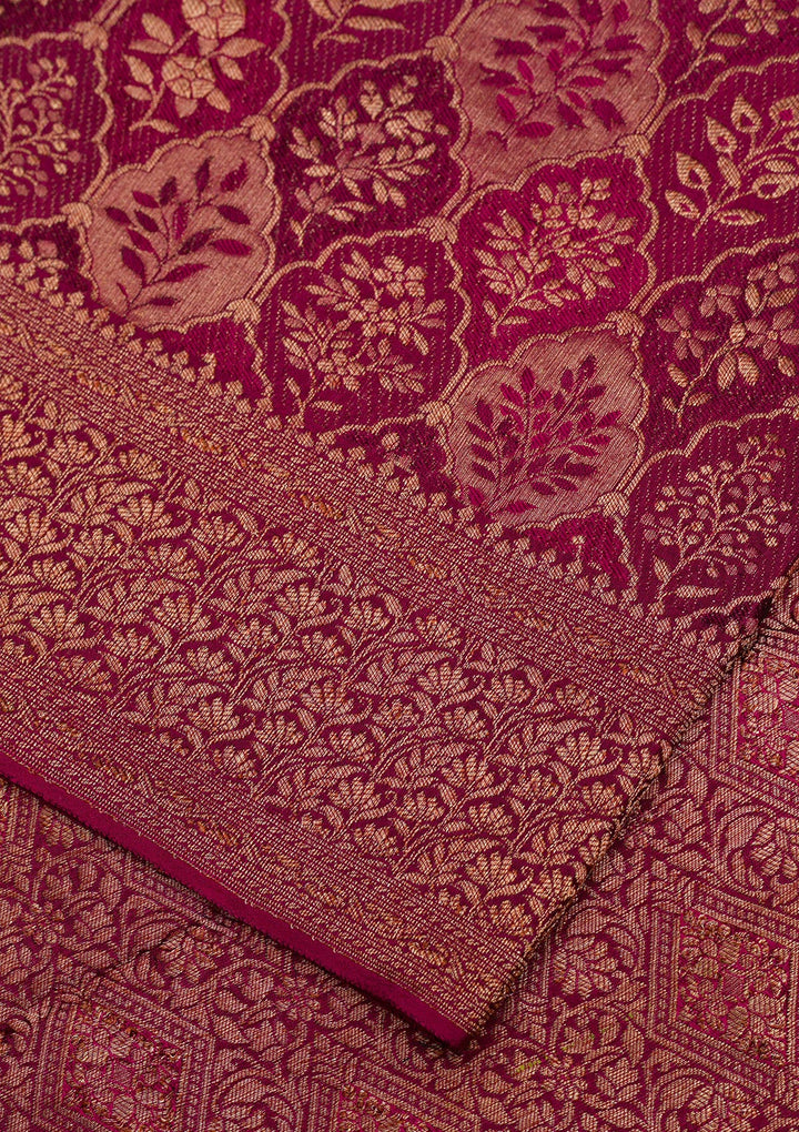 Wine Zariwork Banarasi Pure Silk Saree