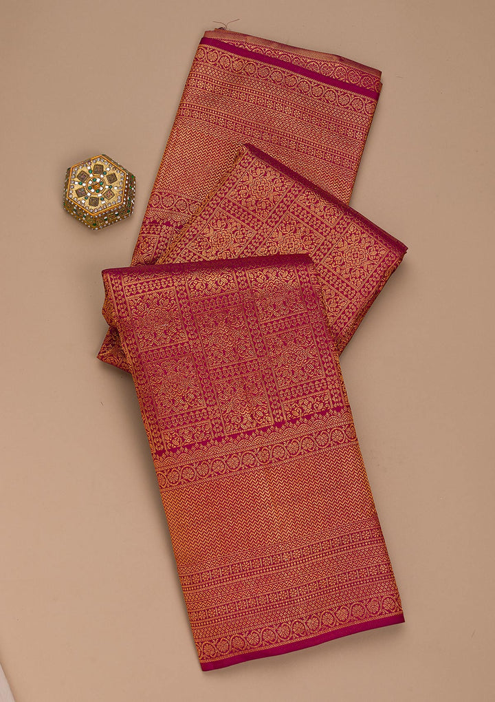Wine Zariwork Pure Silk Saree