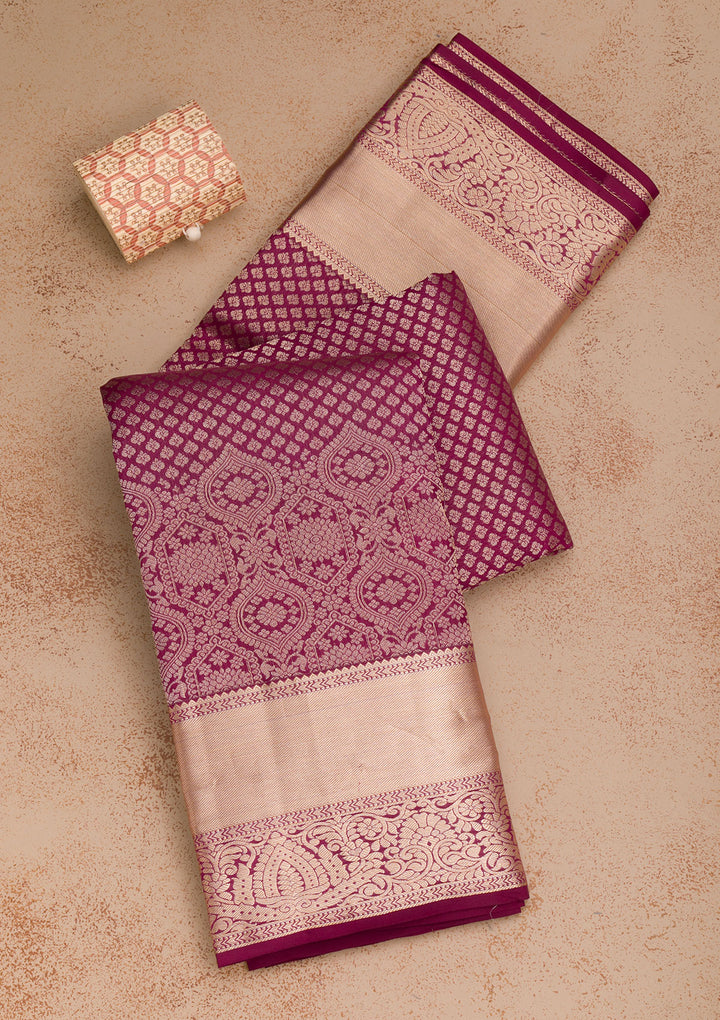 Wine Zariwork Pure Silk Saree