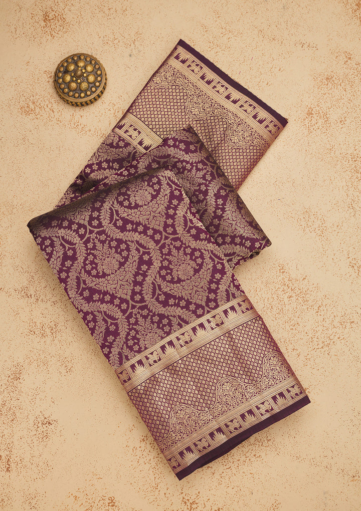 Wine Zariwork Pure Silk Saree