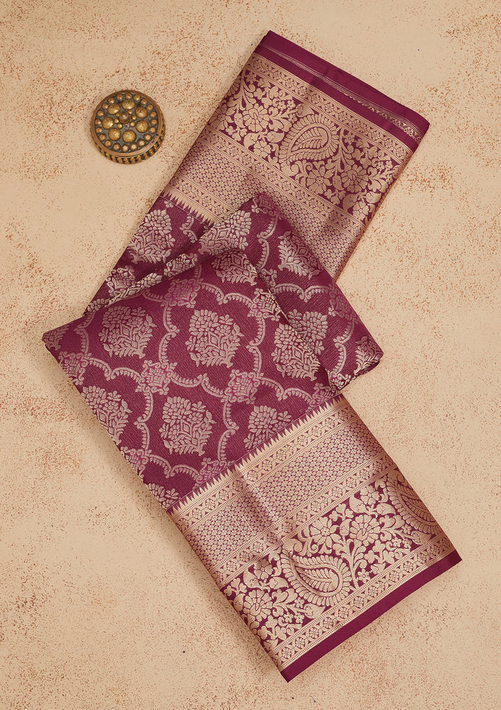 Wine Zariwork Pure Silk Saree