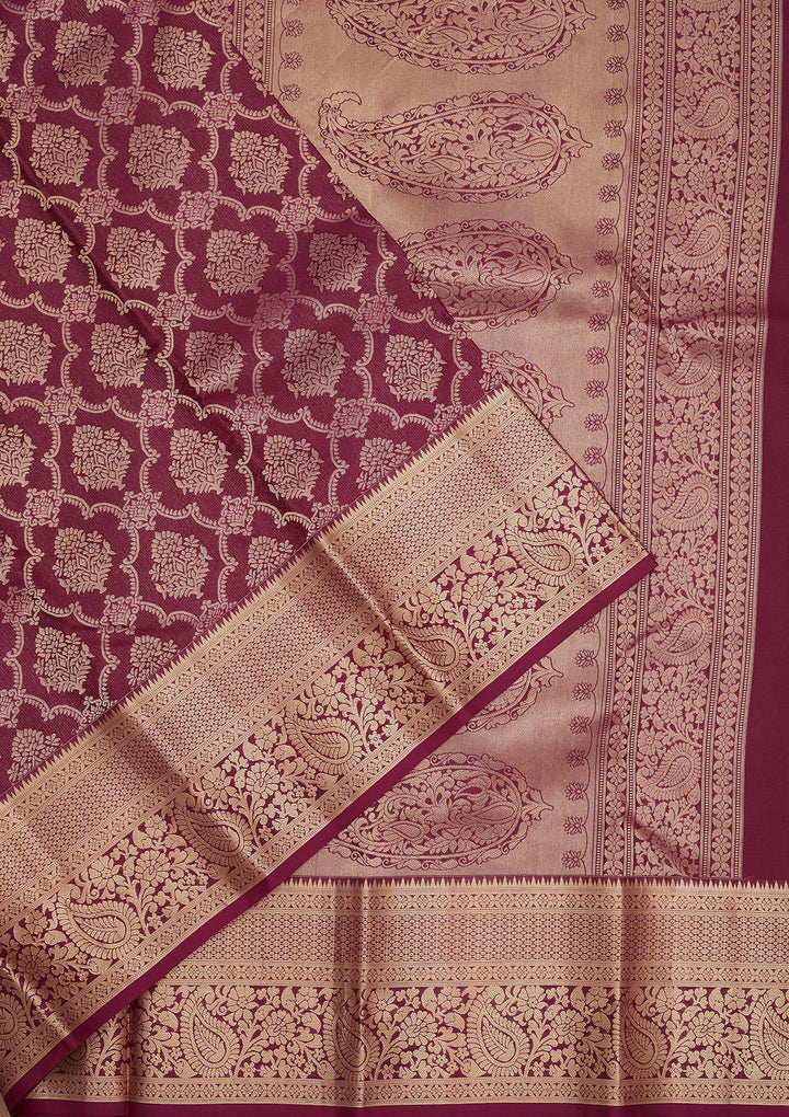 Wine Zariwork Pure Silk Saree