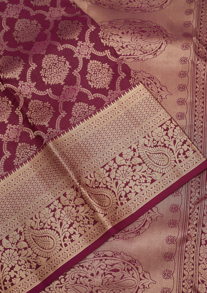 Wine Zariwork Pure Silk Saree