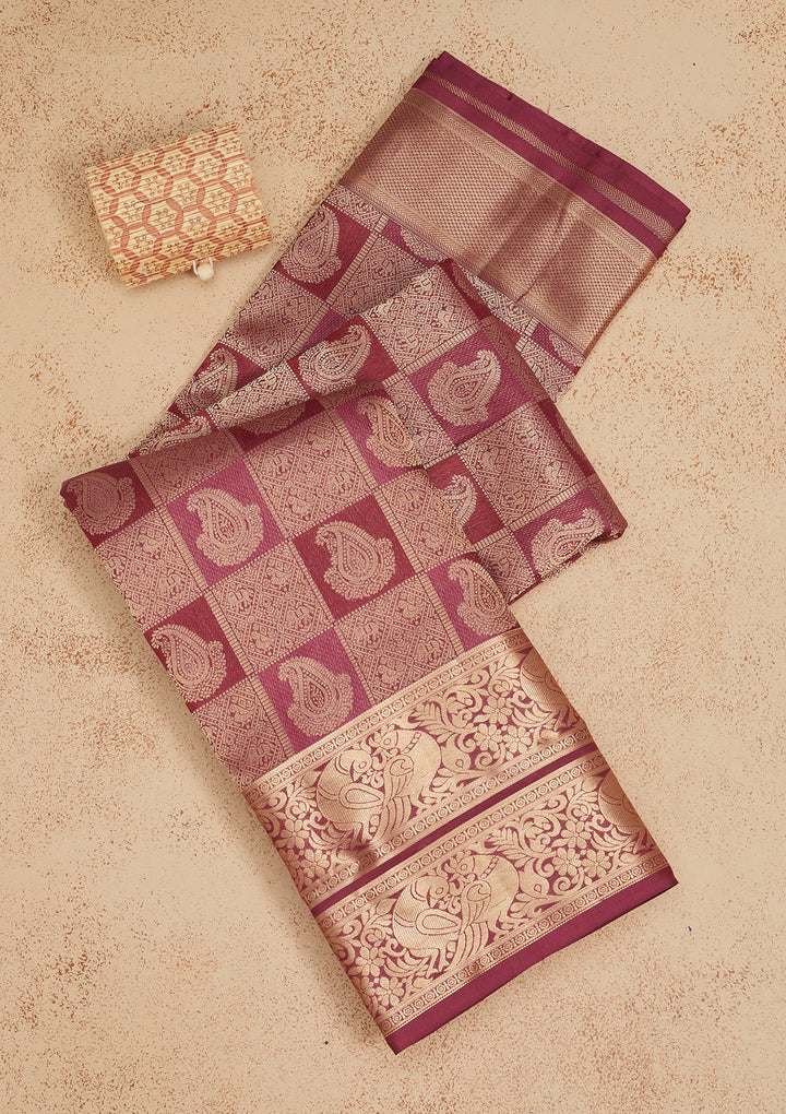 Wine Zariwork Pure Silk Saree