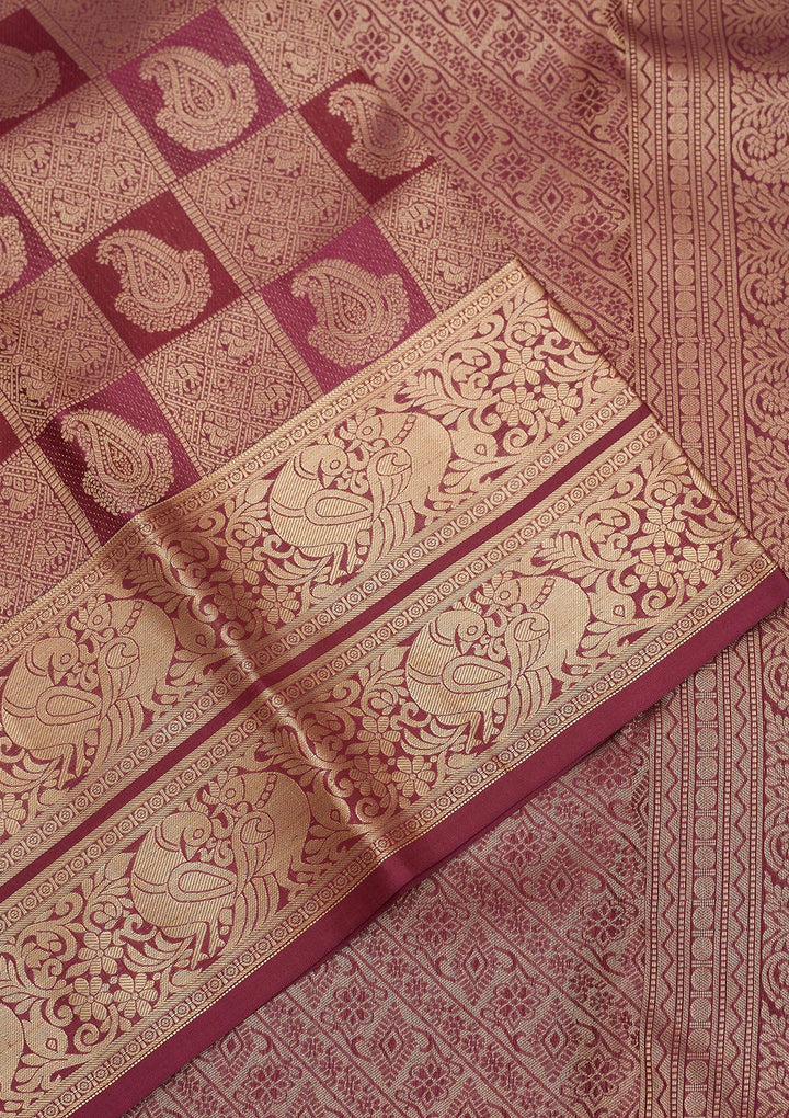 Wine Zariwork Pure Silk Saree