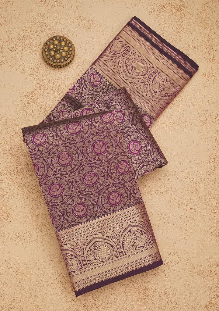 Wine Zariwork Pure Silk Saree