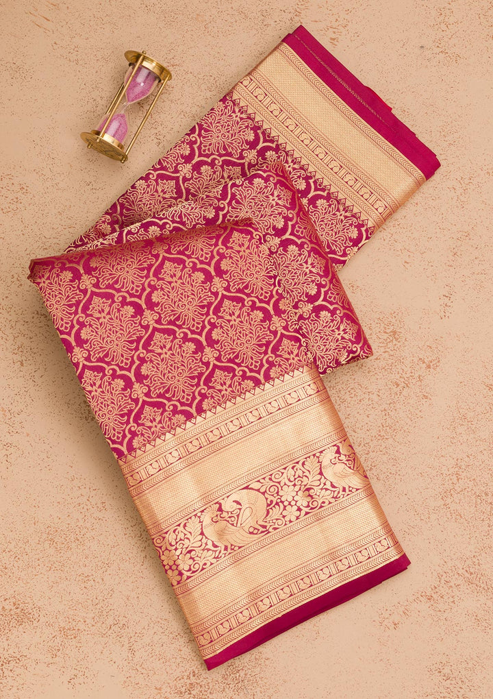 Wine Zariwork Pure Silk Saree