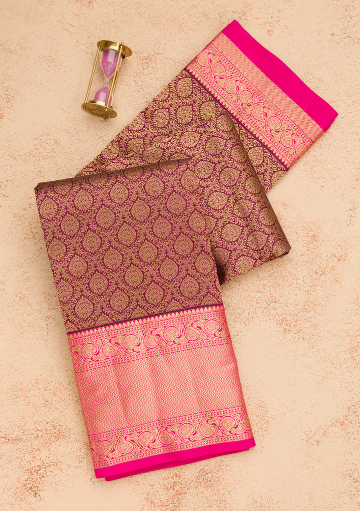 Wine Zariwork Pure Silk Saree