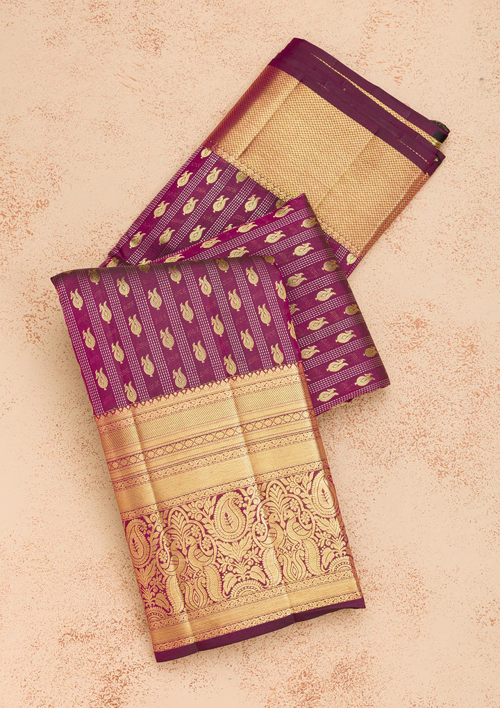 Wine Zariwork Pure Silk Saree