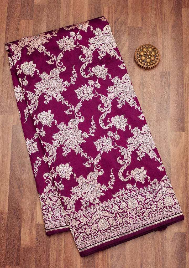 Wine Zariwork Pure Silk Saree