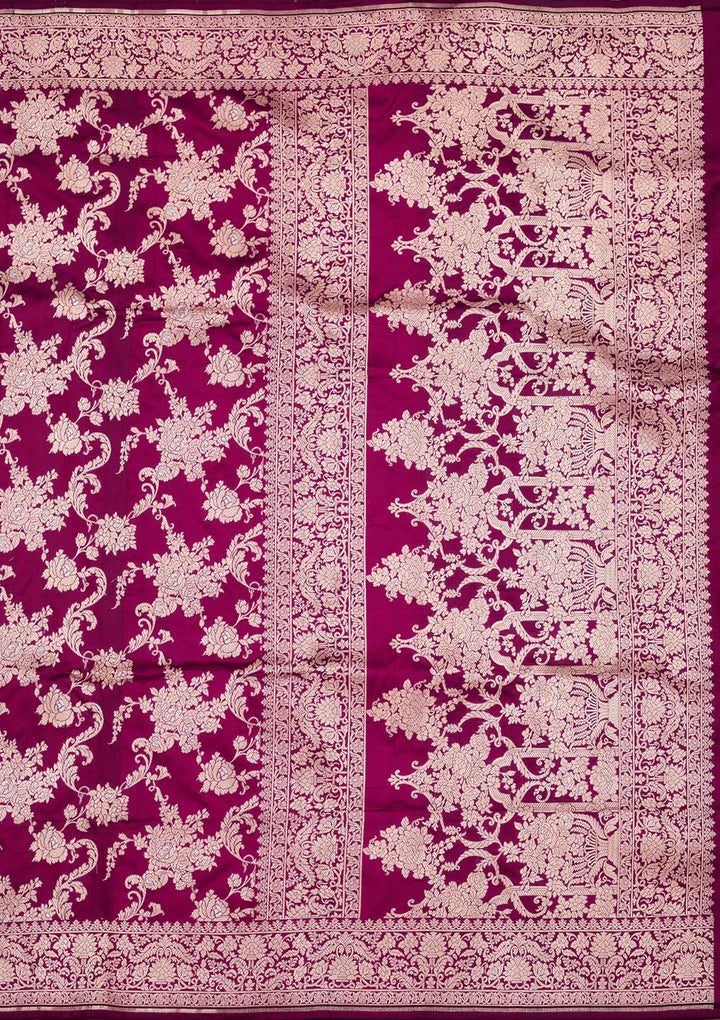 Wine Zariwork Pure Silk Saree