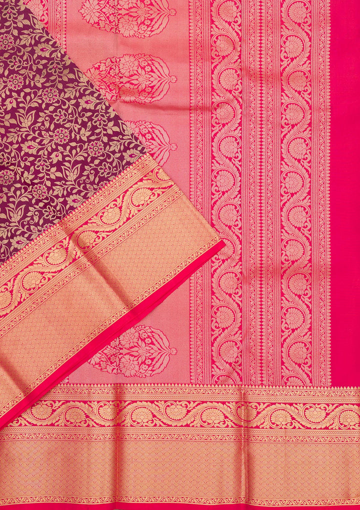 Wine Zariwork Pure Silk Saree