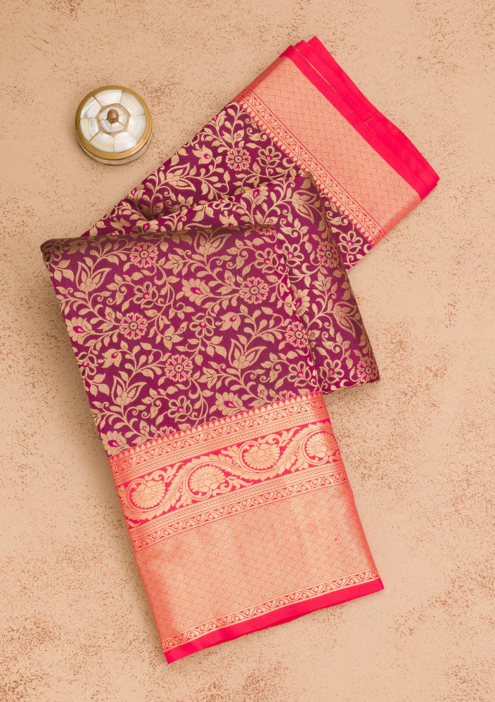 Wine Zariwork Pure Silk Saree