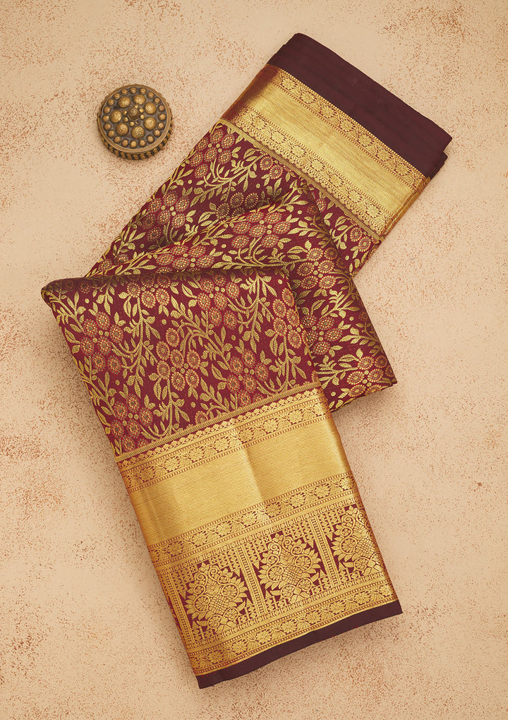 Wine Zariwork Pure Silk Saree