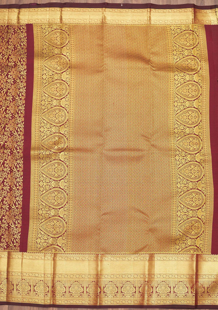 Wine Zariwork Pure Silk Saree