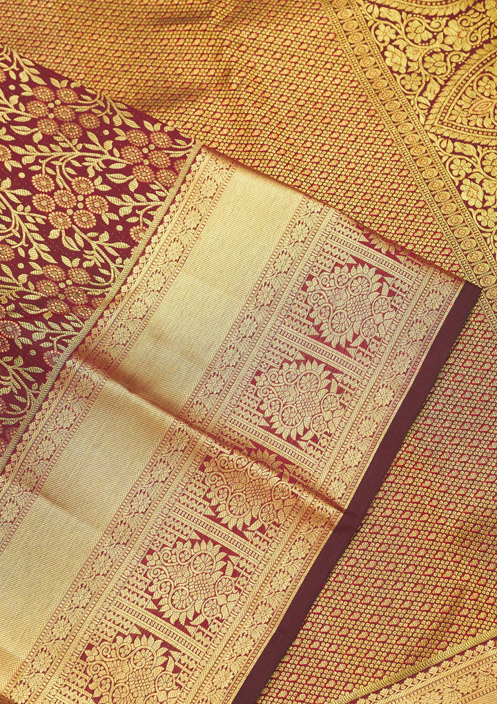Wine Zariwork Pure Silk Saree
