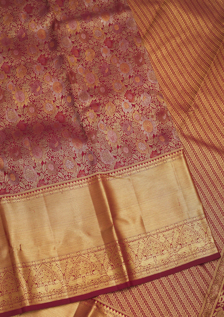 Wine Zariwork Pure Silk Saree