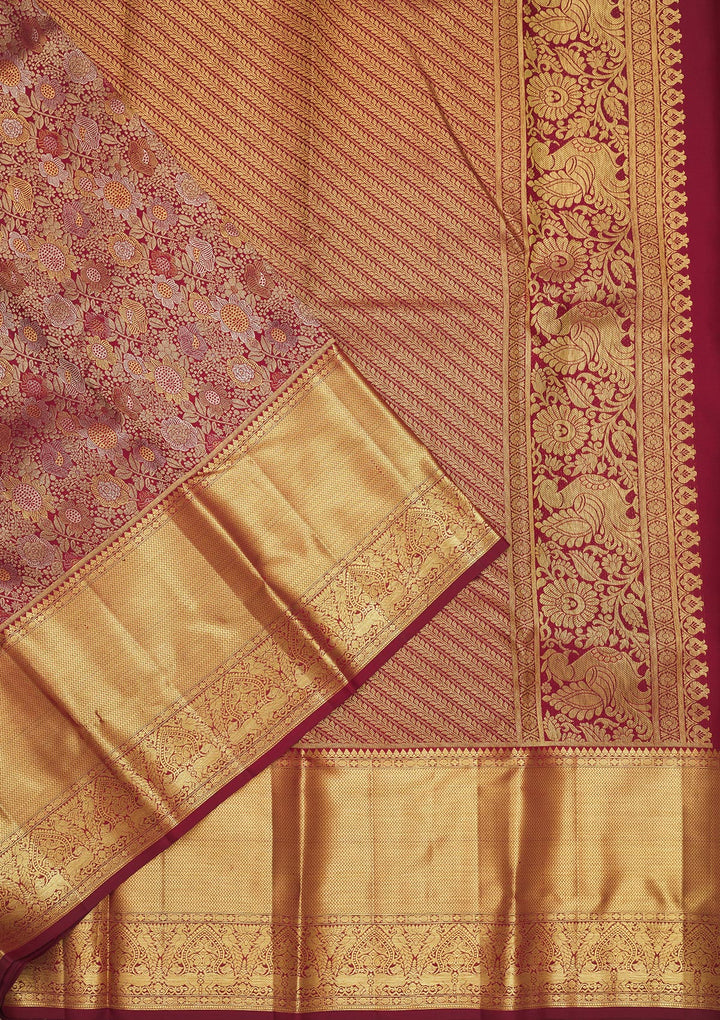 Wine Zariwork Pure Silk Saree