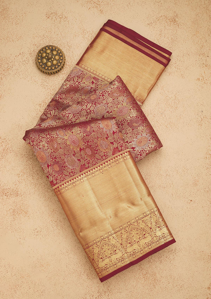 Wine Zariwork Pure Silk Saree