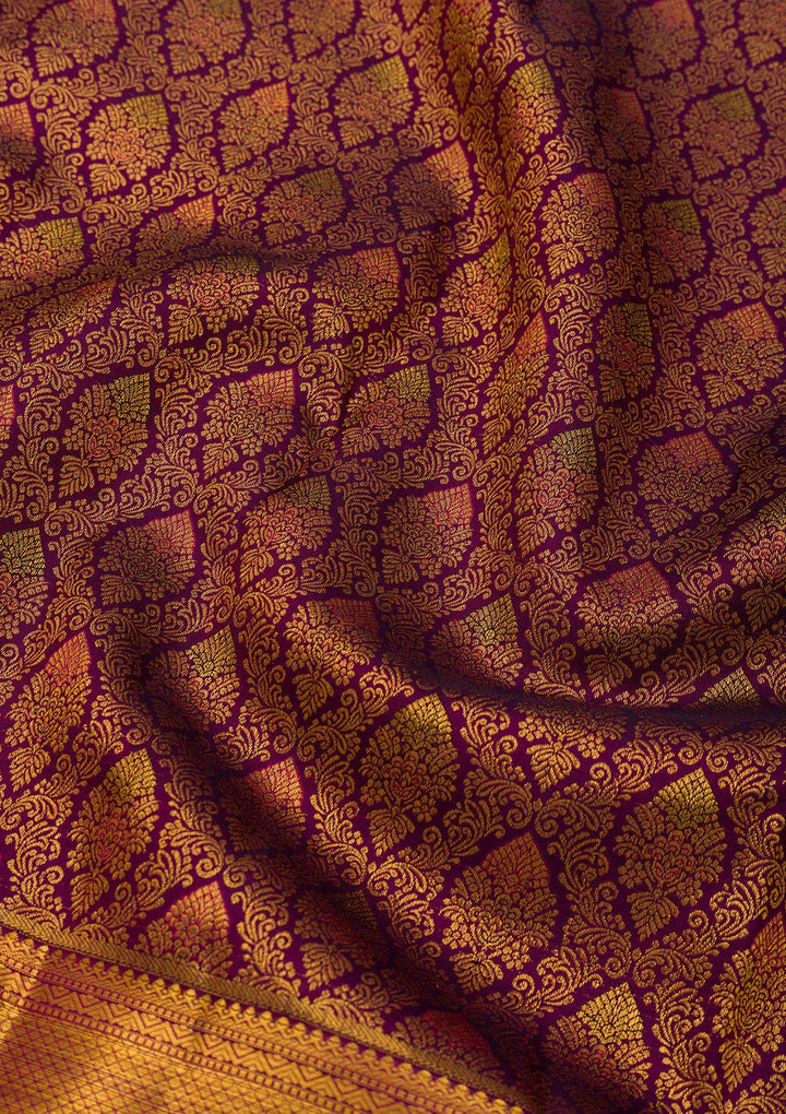 Wine Zariwork Pure Silk Saree