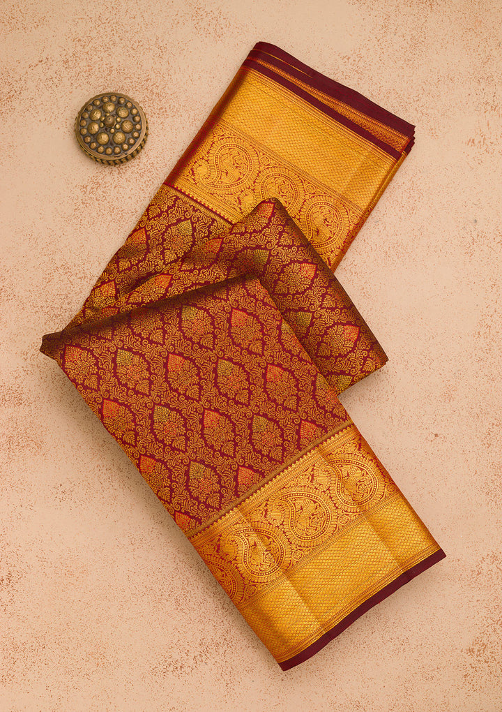 Wine Zariwork Pure Silk Saree