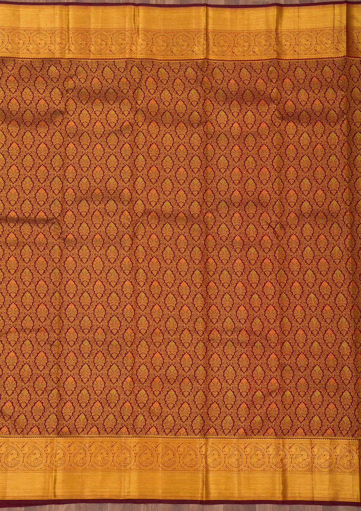 Wine Zariwork Pure Silk Saree