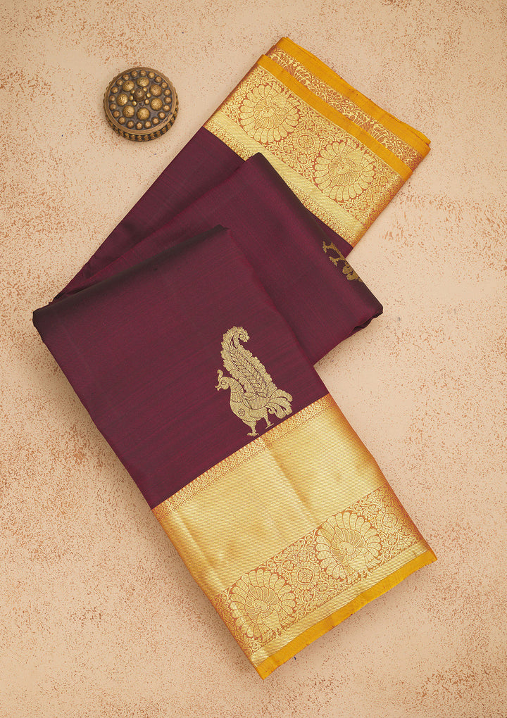 Wine Zariwork Pure Silk Saree