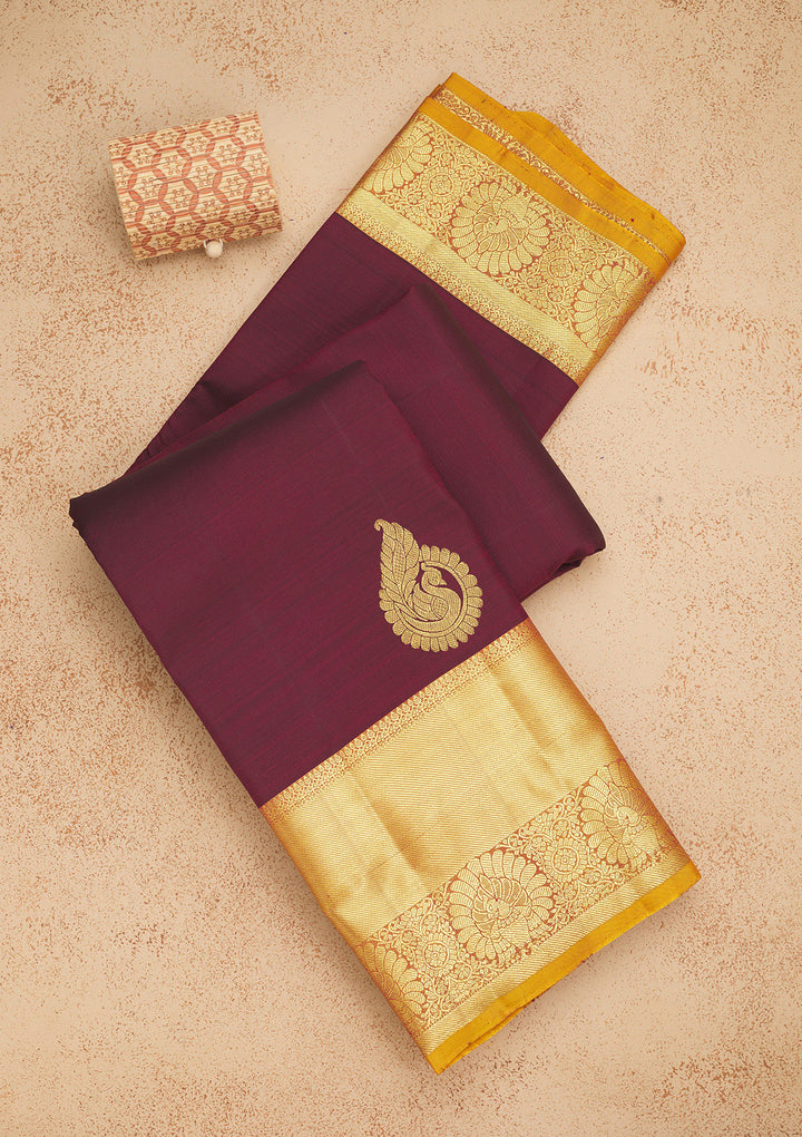 Wine Zariwork Pure Silk Saree