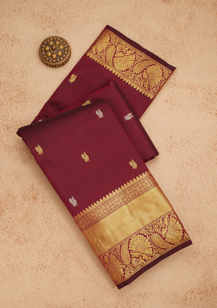 Wine Zariwork Pure Silk Saree
