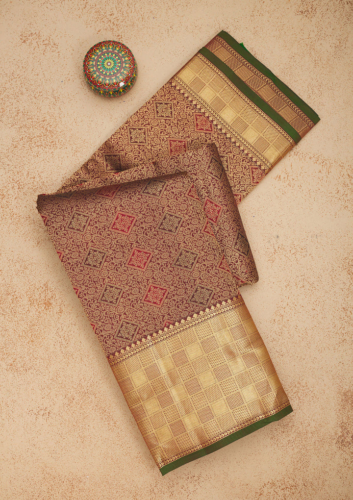 Wine Zariwork Pure Silk Saree
