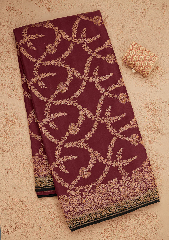 Wine Zariwork Pure Silk Saree