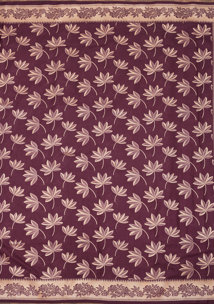 Wine Zariwork Pure Silk Saree