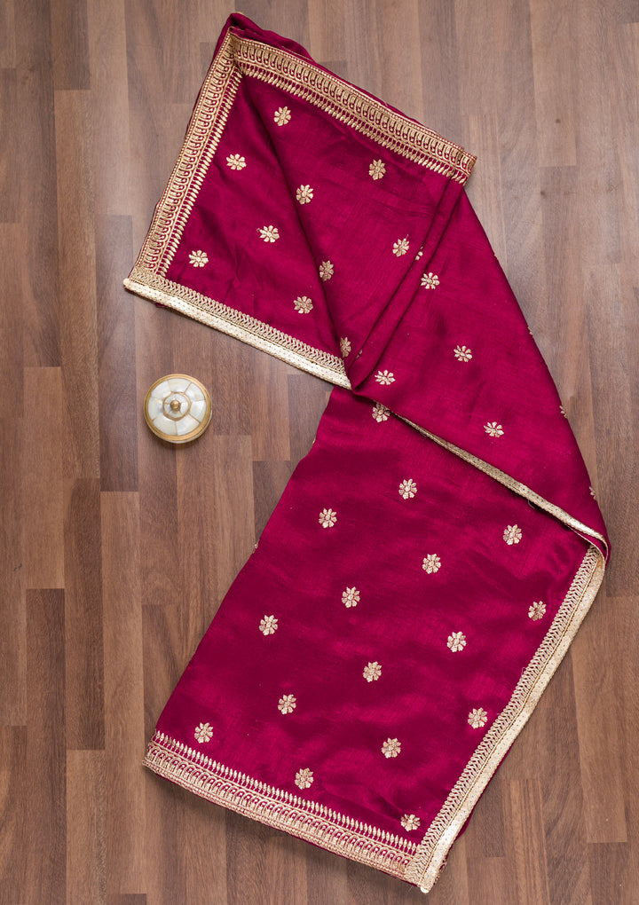 Wine Zariwork Raw Silk Dupatta-Koskii