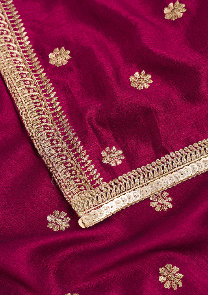 Wine Zariwork Raw Silk Dupatta-Koskii