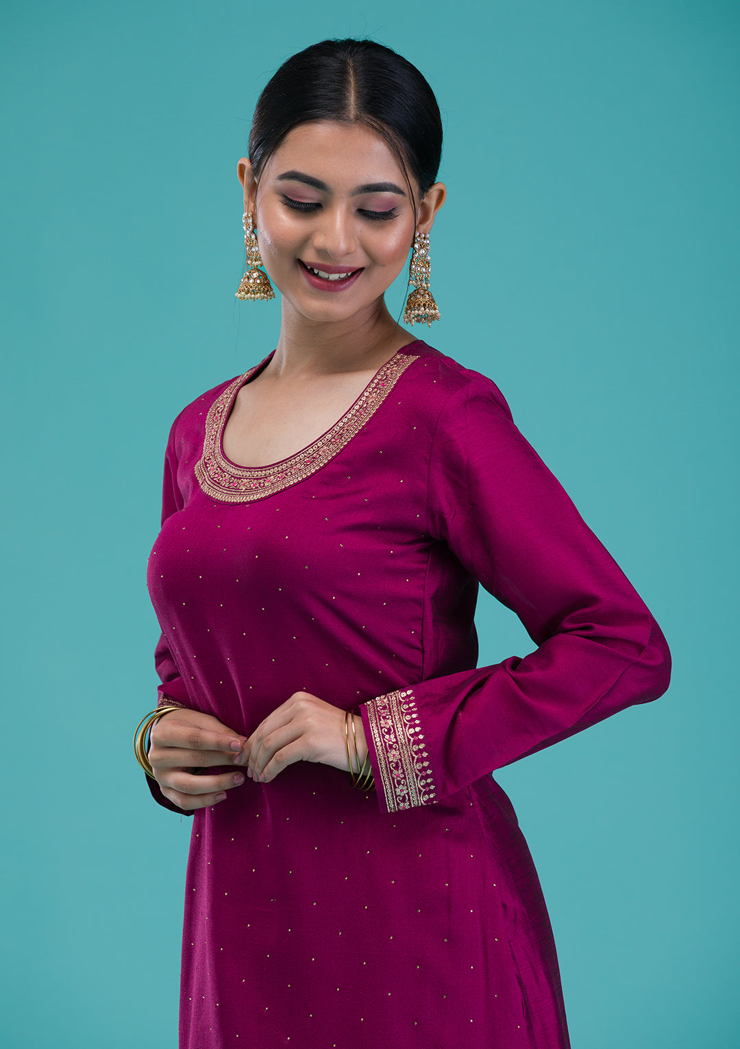 Wine Zariwork Raw Silk Readymade Sharara Suit