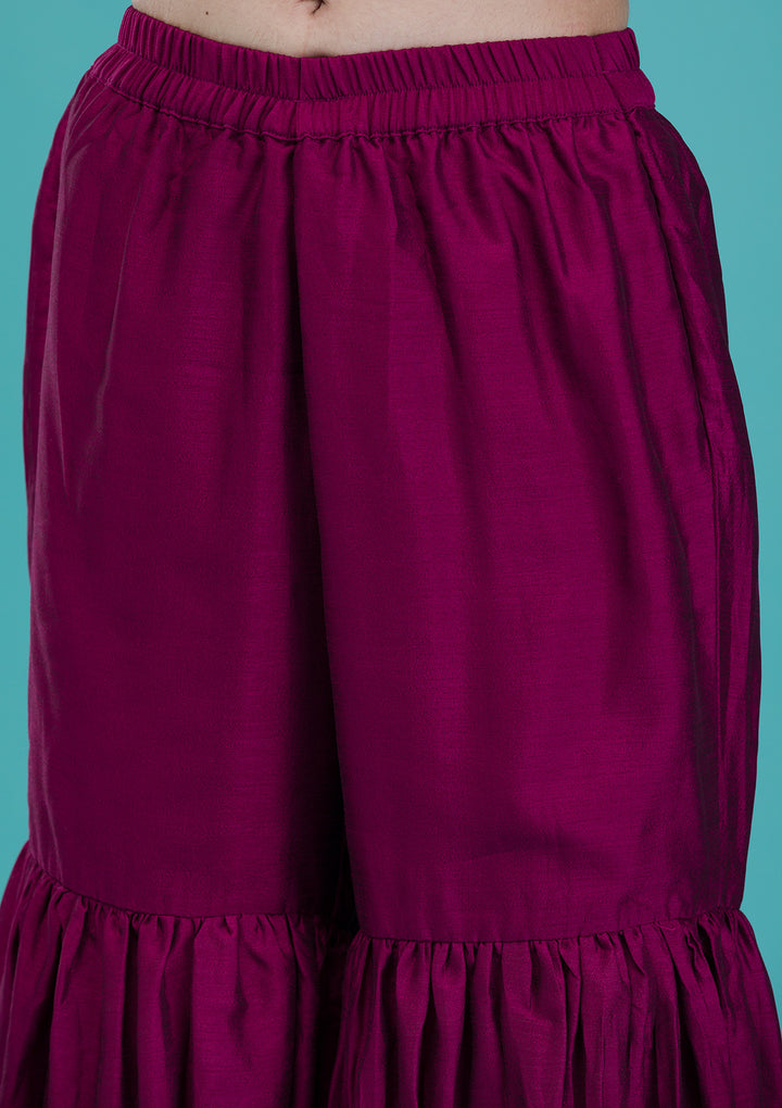 Wine Zariwork Raw Silk Readymade Sharara Suit